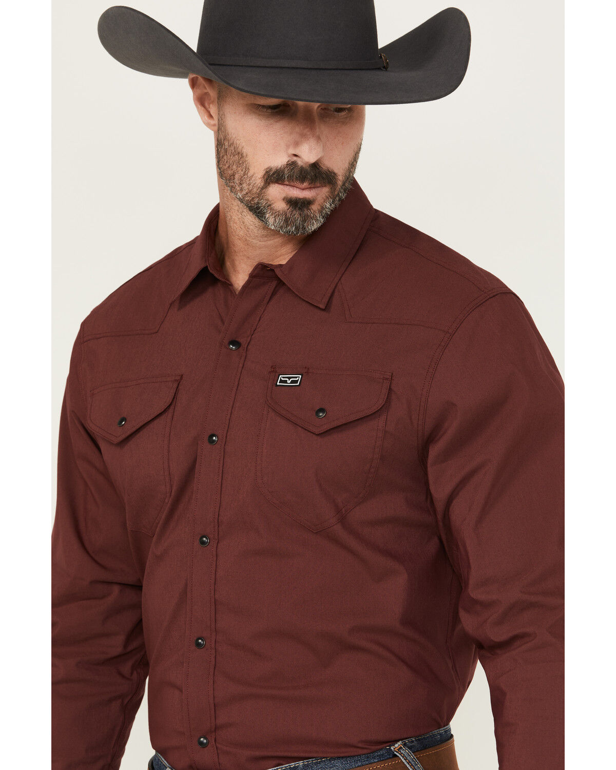 Image #2 - Kimes Ranch Men's Blackout Long Sleeve Snap Performance Shirt, Burgundy, hi-res