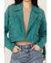 Image #3 - Rock & Roll Denim Women's Faux Suede Moto Fringe Jacket, Teal, hi-res