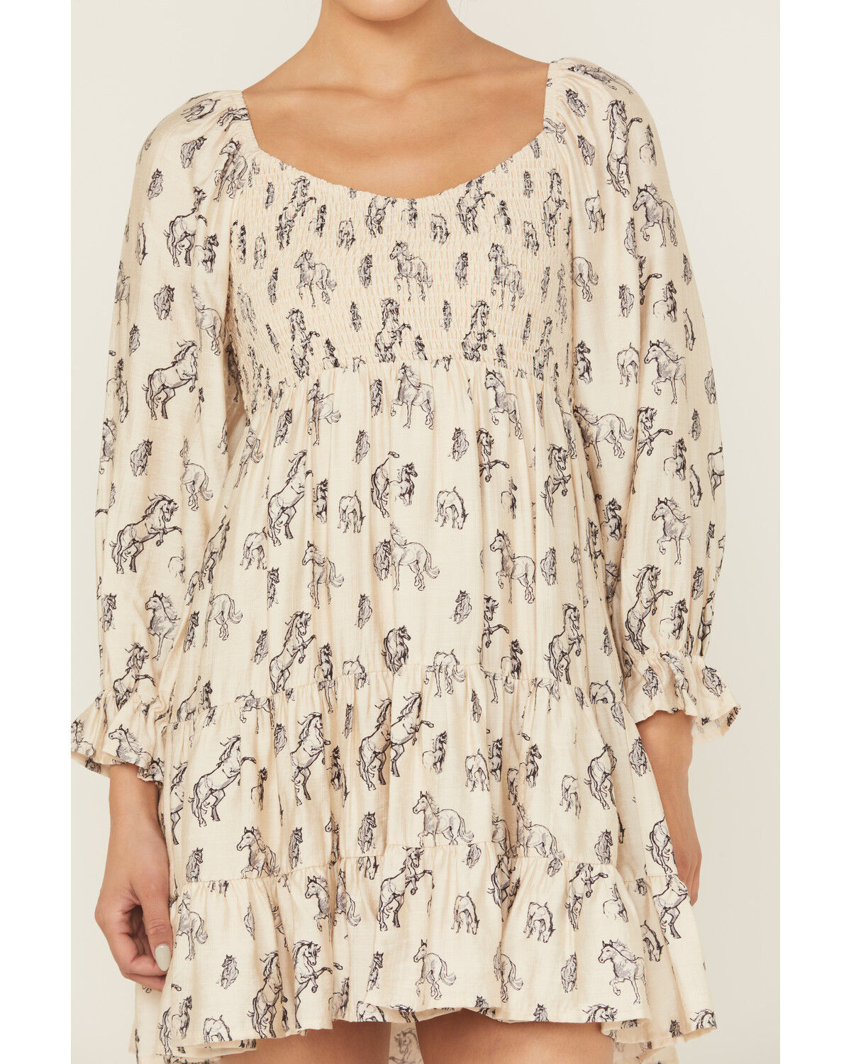 Image #3 - Blue B Women's Horse Print Long Sleeve Mini Dress, Camel, hi-res