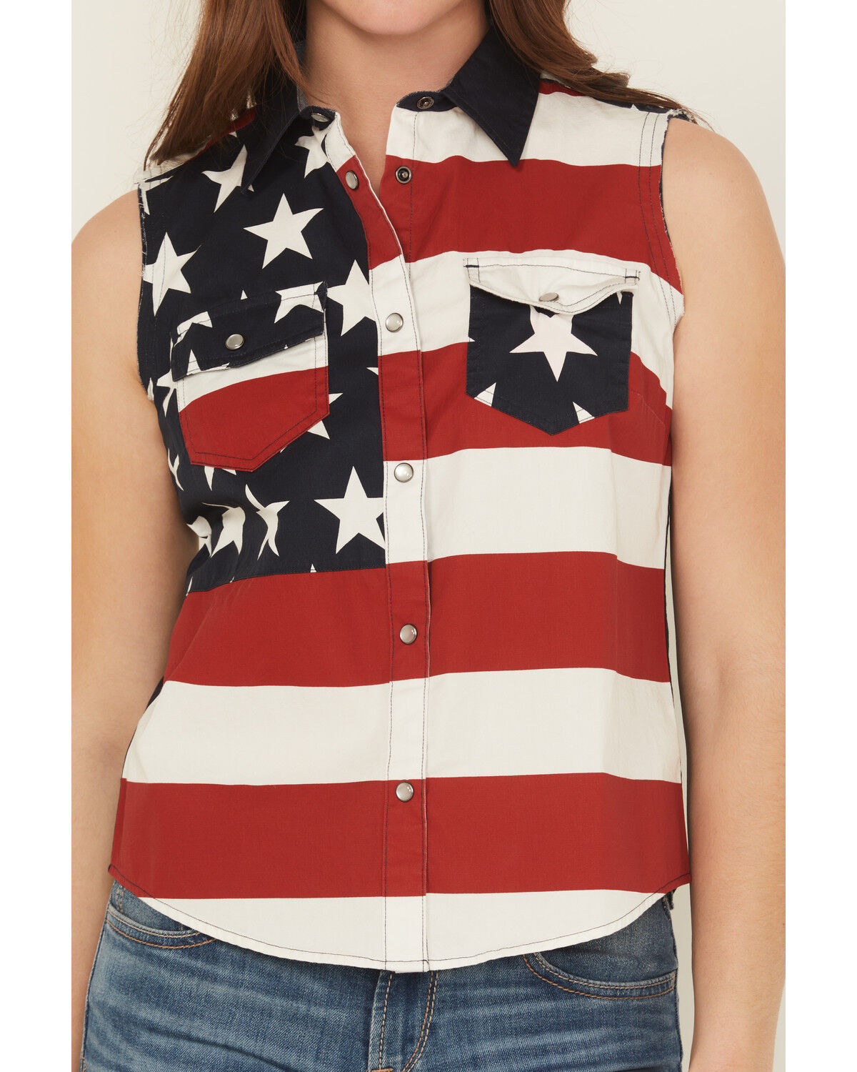 Image #3 - Shyanne Women's Americana Print Bubba Sleeveless Snap Western Shirt, Red, hi-res