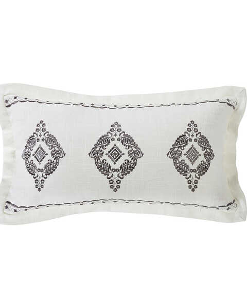 HiEnd Accents Cream Charlotte Oblong Grey Embroidered Lace Design Pillow, Cream, hi-res