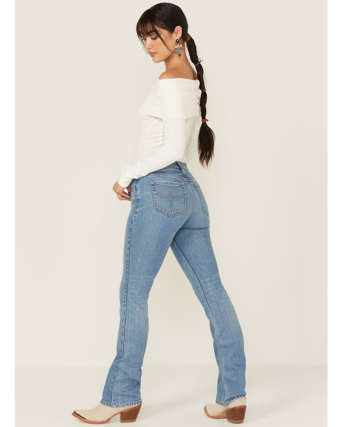 Image #3 - Shyanne Women's Georgia Medium Wash High Rise Skinny Bootcut Stretch Denim Jeans, Medium Wash, hi-res