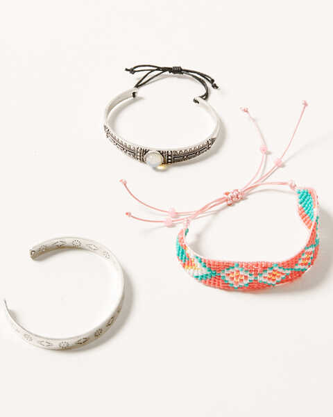 Shyanne Women's Woven Bead & Metal 3pc Bracelet Set, Silver, hi-res