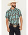 Image #1 - Rock & Roll Denim Men's Boot Barn Exclusive Tek Southwestern Short Sleeve Snap Stretch Western Shirt, Turquoise, hi-res