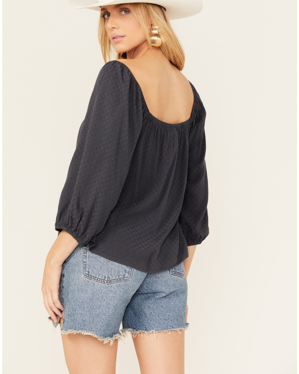 Image #4 - Eyeshadow Women's Battenburg Lace Trim Top, Navy, hi-res