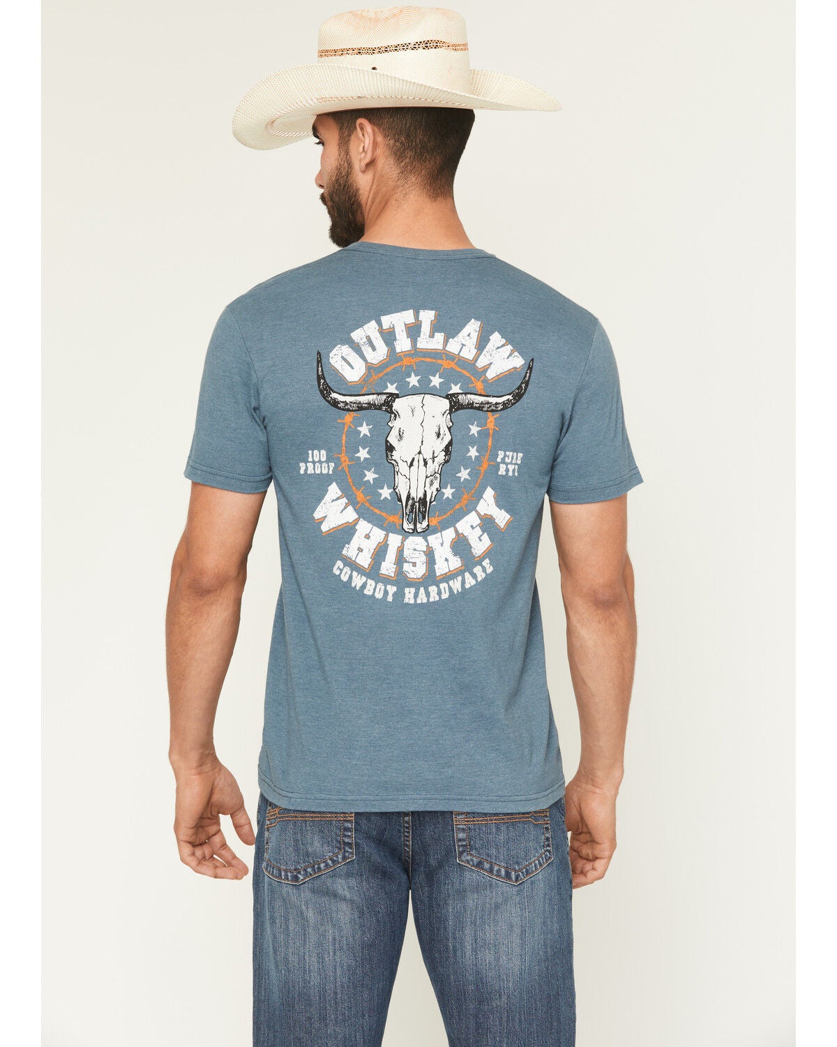 Cowboy Hardware Men's Outlaw Whiskey Short Sleeve Graphic T-Shirt, Blue, hi-res