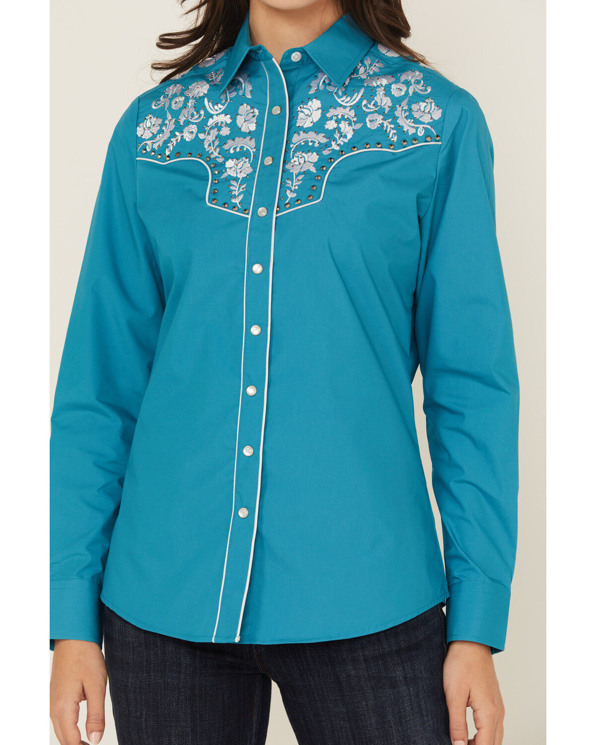 Image #3 - Rodeo Clothing Women's Embroidered Long Sleeve Snap Western Shirt, Turquoise, hi-res