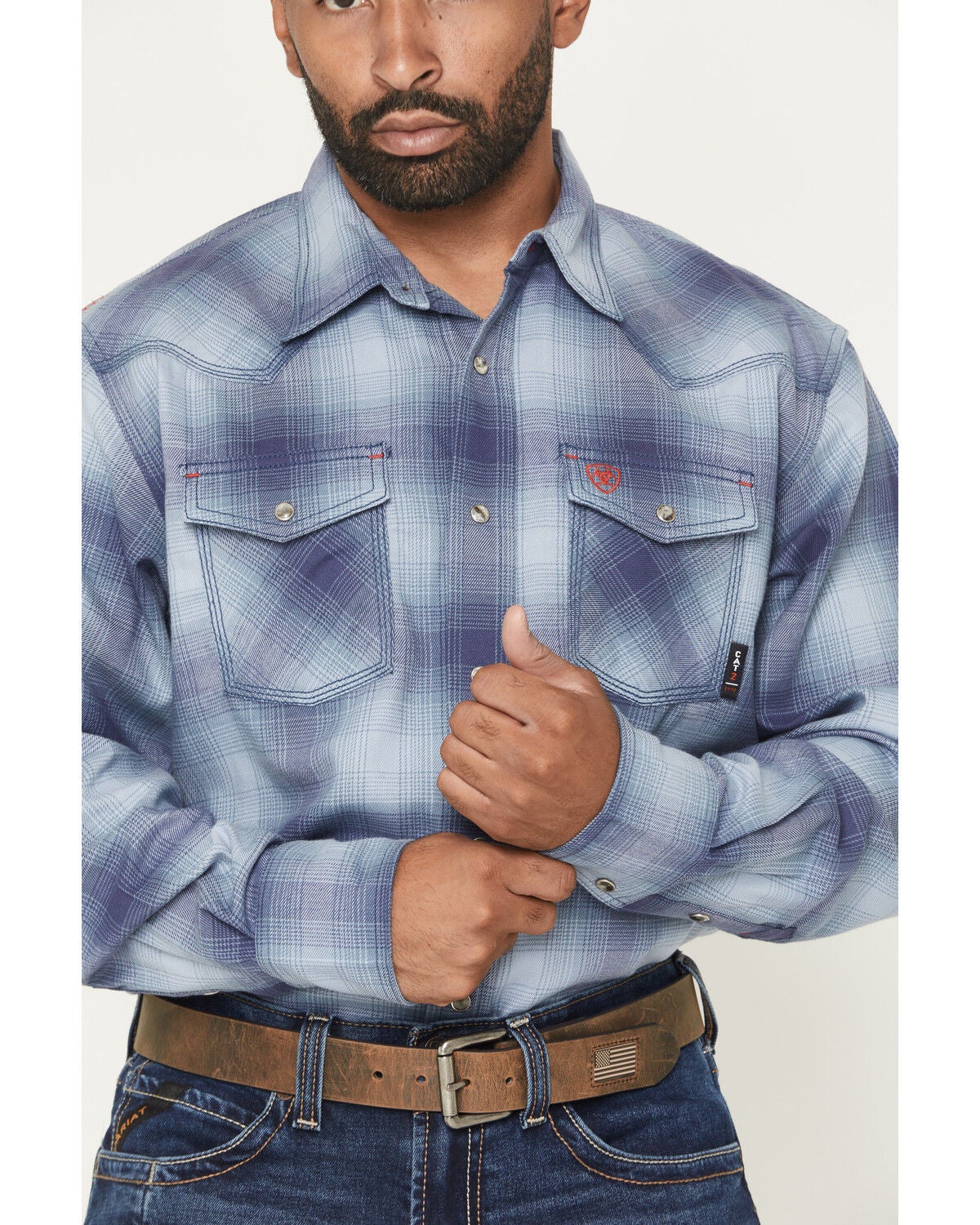 Image #3 - Ariat Men's FR Ryan Plaid Print Long Sleeve Snap Western Work Shirt, Brown, hi-res