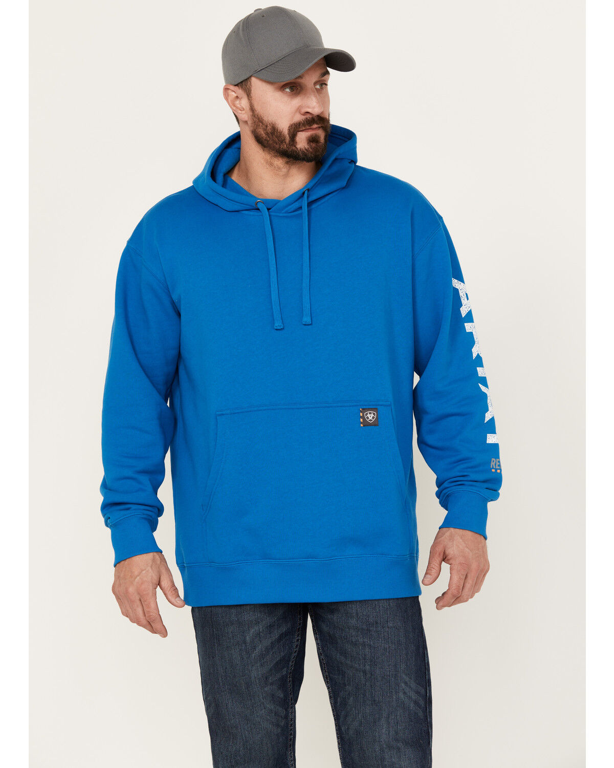 Image #1 - Ariat Men's Rebar Roughneck Pullover Hooded Sweatshirt, Blue, hi-res
