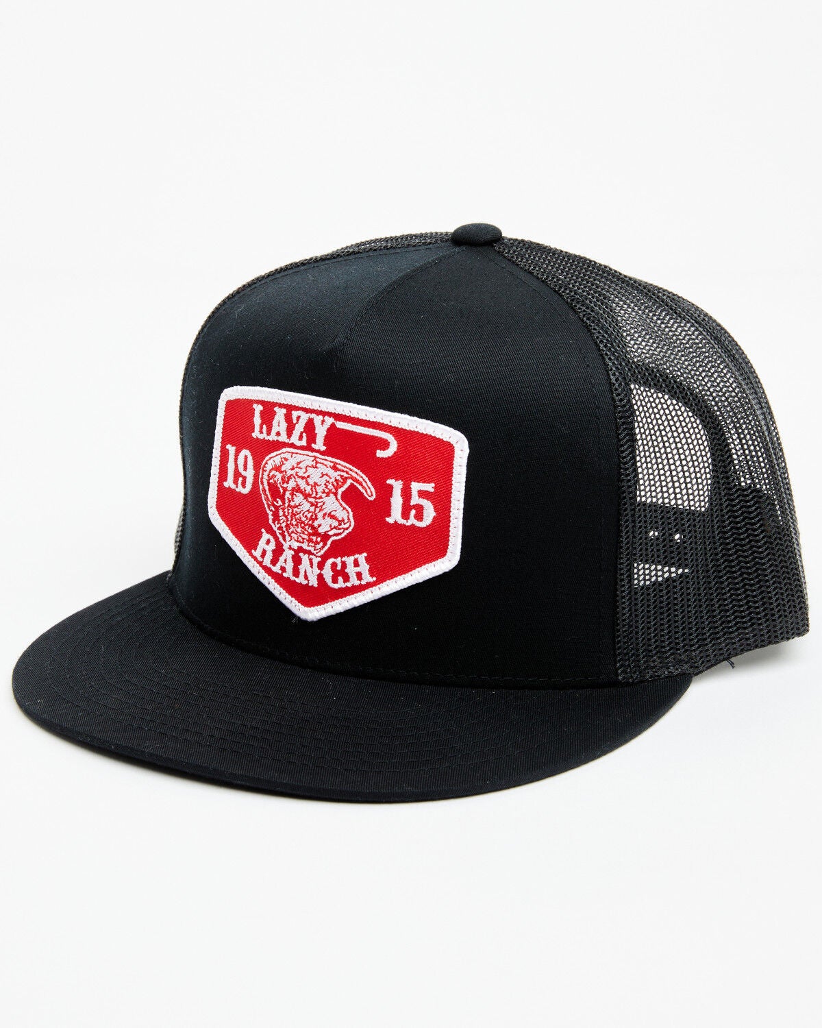 Lazy J Ranchwear Men's Red Ranch Logo Patch Soft-Mesh Ball Cap, Black, hi-res