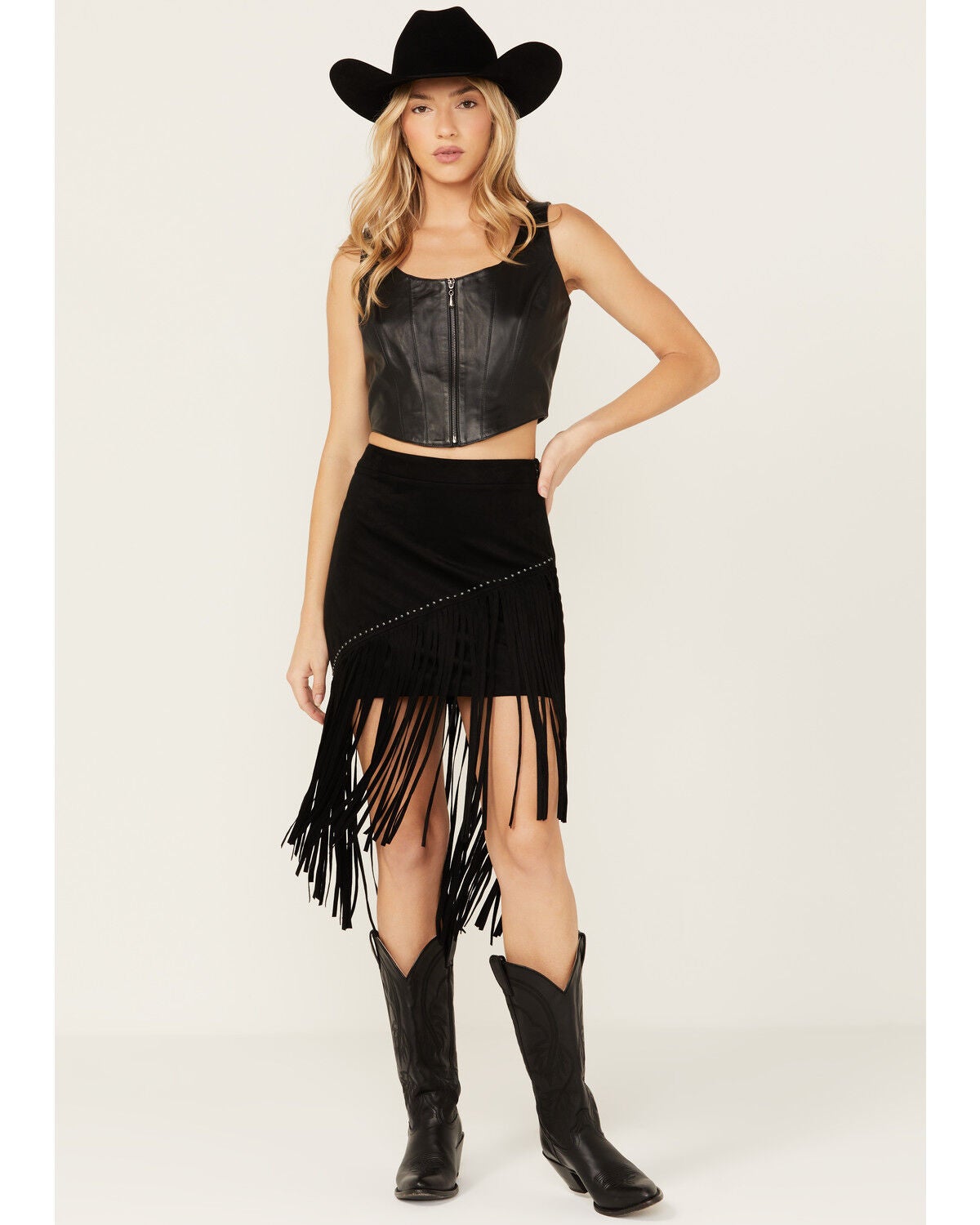 Image #2 - Idyllwind Women's Shiloh Asymmetrical Faux Suede Skirt, Black, hi-res