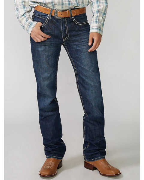 Image #3 - Stetson Rock Fit Barbwire "X" Stitched Jeans, Med Wash, hi-res