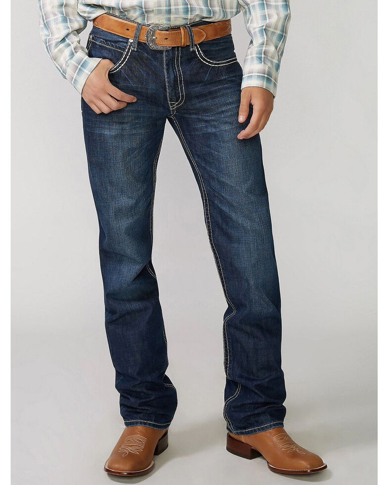 Stetson Rock Fit Barbwire "X" Stitched Jeans, Med Wash, hi-res