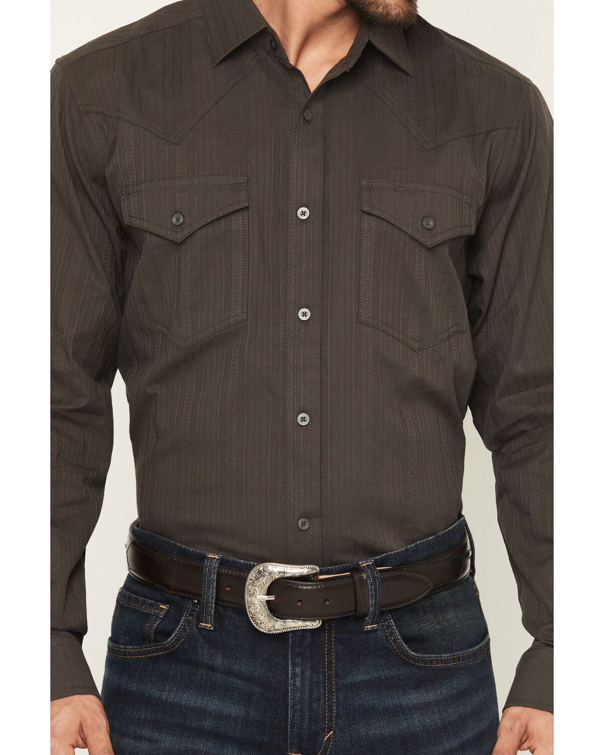 Image #3 - Cody James Black 1978&reg; Men's Cluny Tonal Striped Long Sleeve Button-Down Western Shirt, Charcoal, hi-res