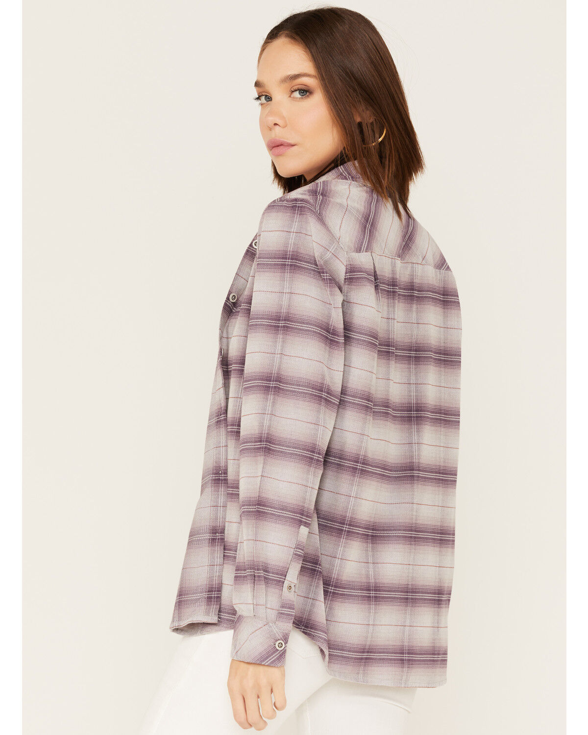 Image #4 - North River Women's Plaid Print Long Sleeve Button Down Boyfriend Shirt, Violet, hi-res