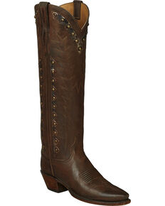 Lucchese Handmade Brown Danielle Goatskin Tall Cowgirl Boots - Snip Toe , Dark Brown, hi-res