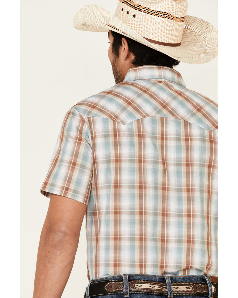 Wrangler Men's Brown Large Plaid Fashion Snap Short Sleeve Western Shirt , Brown, hi-res