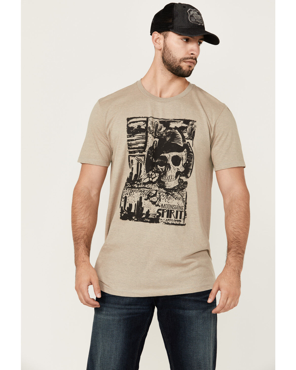 Image #1 - Moonshine Spirit Men's Skull Scene Short Sleeve Graphic T-Shirt, Tan, hi-res
