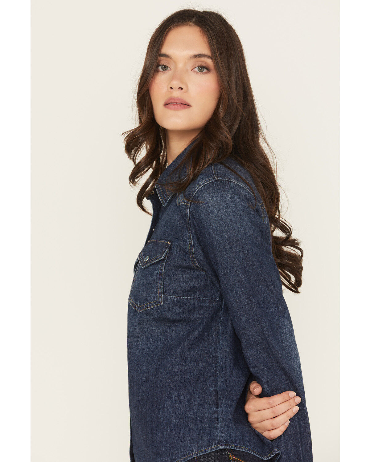 Image #2 - Idyllwind Women's Abbott Dark Wash Chambray Long Sleeve Snap Western Shirt, Dark Wash, hi-res