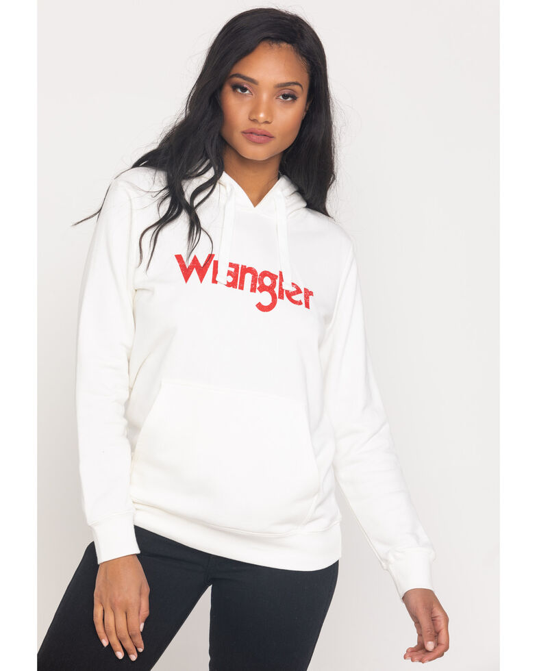Wrangler Women's White Wired Logo Hoodie, White, hi-res