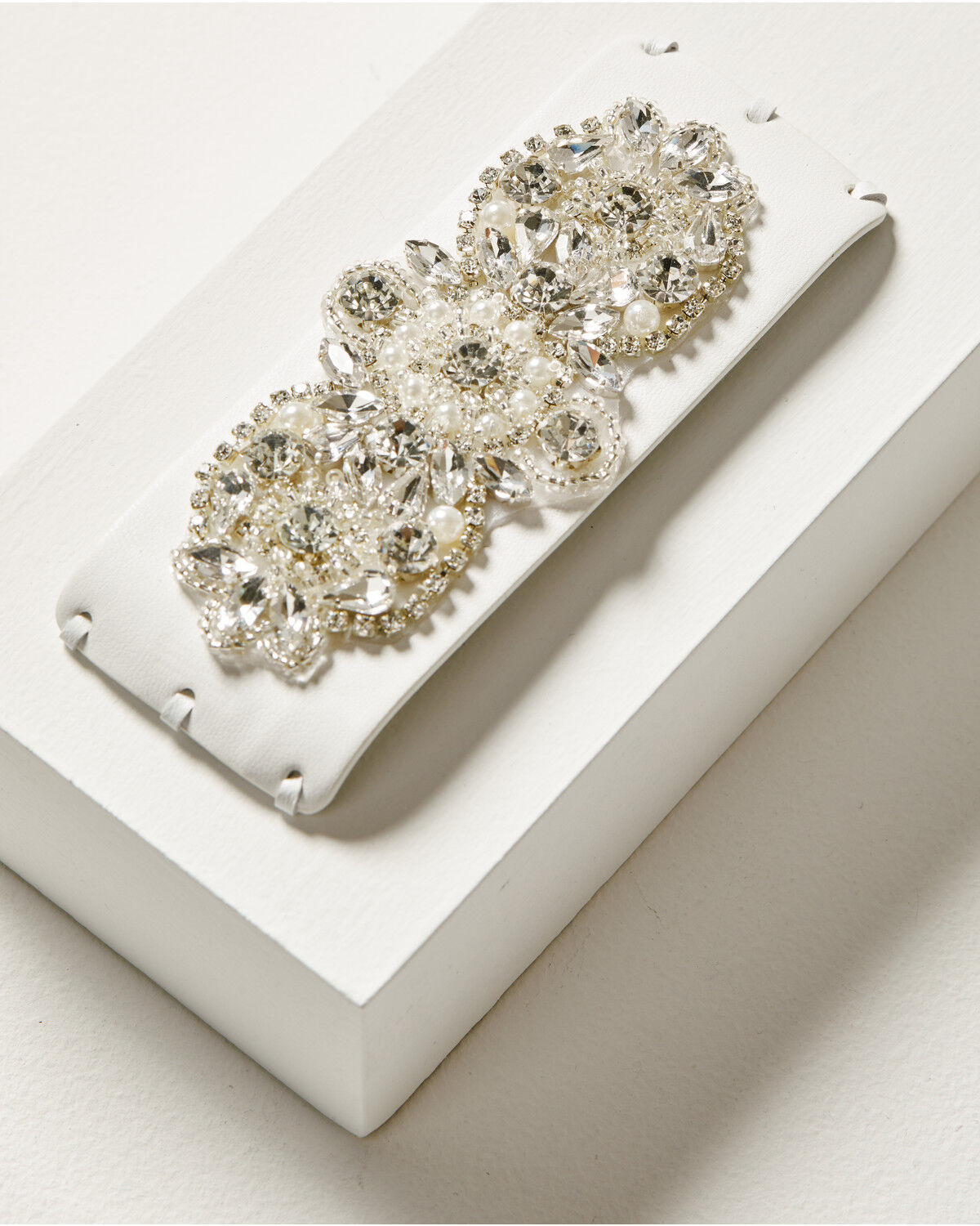 Image #1 - Shyanne Women's Bling White Leather Cuff Bracelet, Silver, hi-res