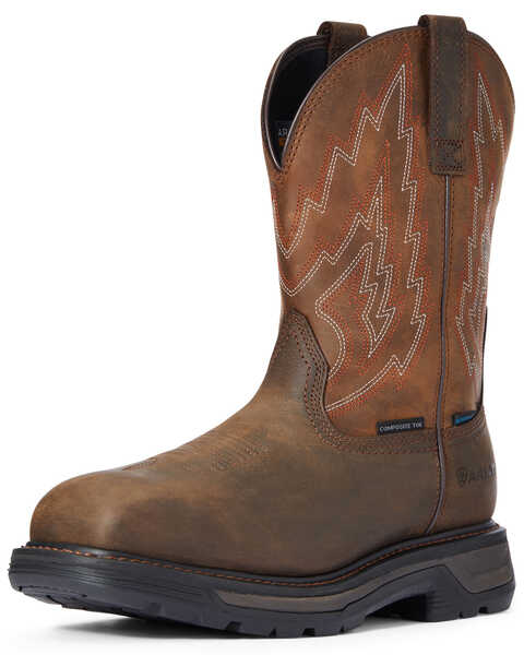 Image #1 - Ariat Men's Waterproof Big Rig Western Work Boots - Composite Toe, Brown, hi-res