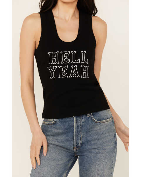 Image #3 - White Crow Women's Hell Yeah Embroidered Graphic Tank , Black, hi-res