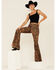 Image #1 - Ranch Dress'n Women's High Rise Floral Flare Jeans , Tan, hi-res