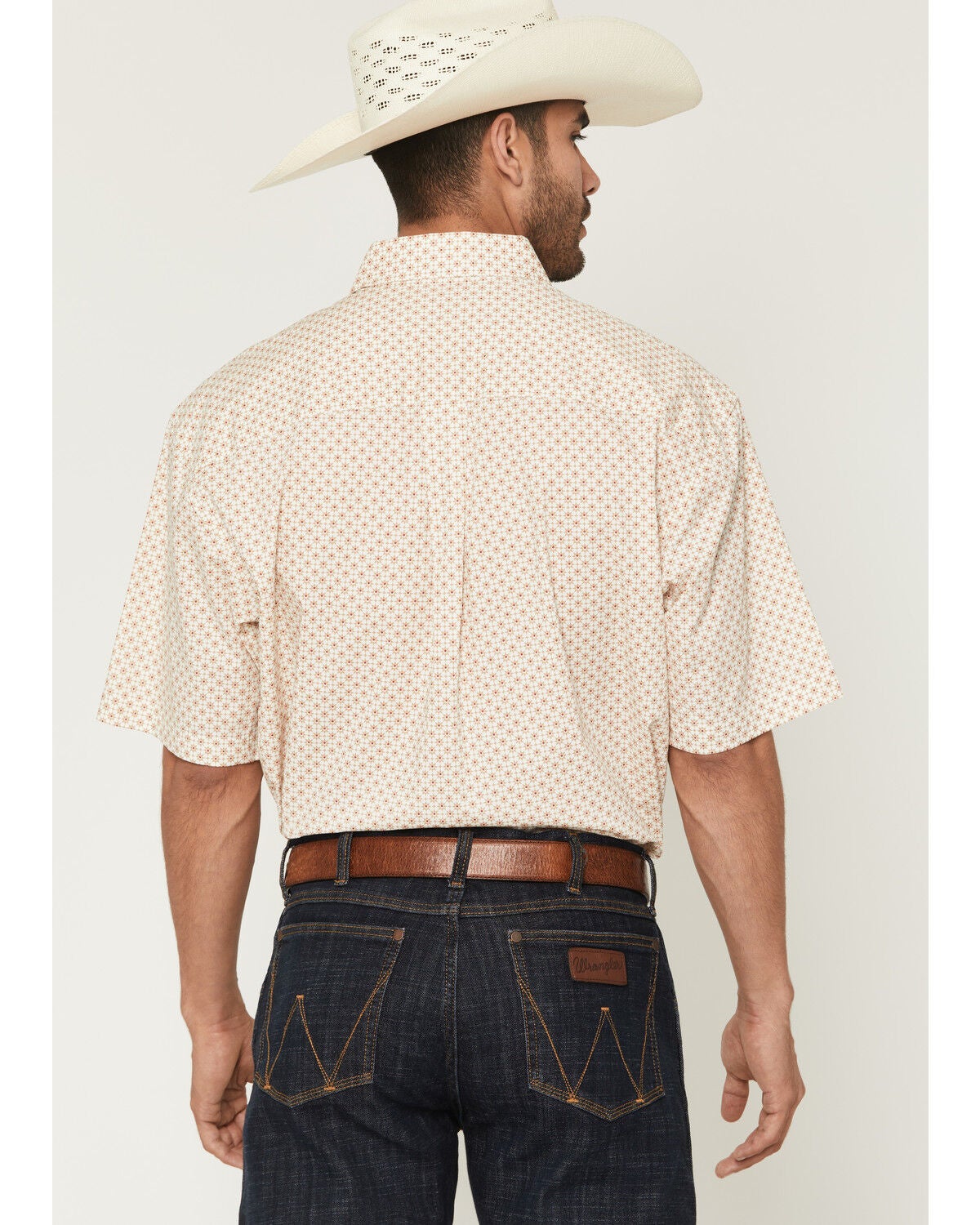 Image #4 - George Strait by Wrangler Men's Geo Print Short Sleeve Button-Down Stretch Western Shirt, Tan, hi-res
