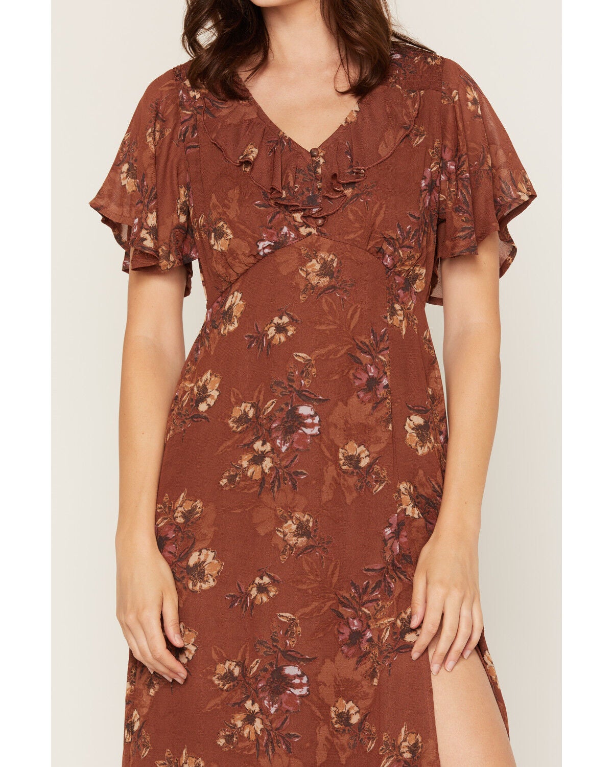 Image #3 - Shyanne Women's Renee Floral Print Short Sleeve Midi Dress, Bark, hi-res