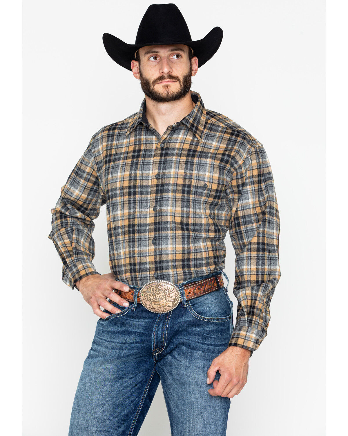 Image #1 - Pendleton Men's Harley Plaid Print Trail Long Sleeve Flannel Shirt, Tan, hi-res