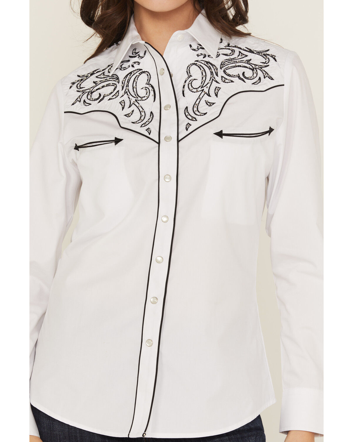 Image #3 - Rodeo Clothing Women's Embroidered Long Sleeve Snap Western Shirt, White, hi-res