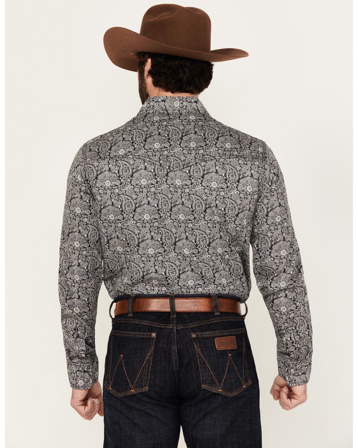 Image #4 - Wrangler Retro Men's Paisley Print Long Sleeve Snap Western Shirt, Navy, hi-res