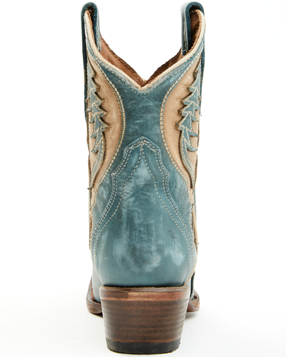 Image #5 - Circle G Women's Distressed Inlay Western Booties - Snip Toe, Blue, hi-res