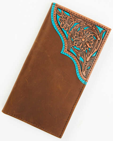 Cody James Men's Turquoise Underlay & Brown Tooled Rodeo Wallet, Brown, hi-res
