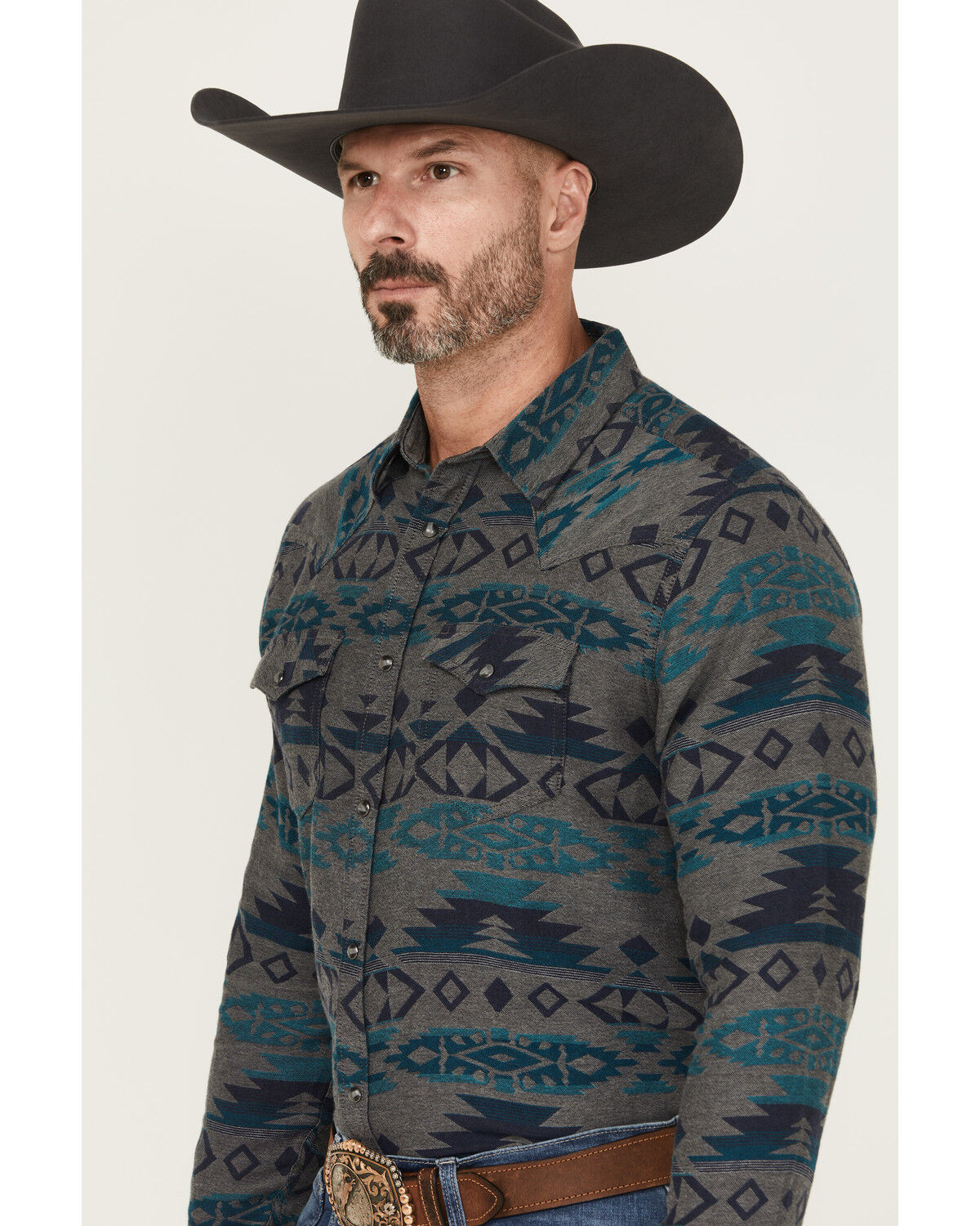 Image #2 - Cody James Men's Julian Southwestern Print Long Sleeve Snap Western Shirt, Grey, hi-res