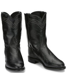 Justin Smooth Ostrich Roper Cowboy Boots, Black, hi-res