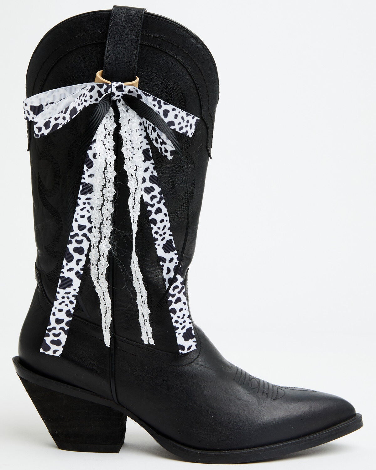 Shyanne Women's Cow Print Boot Bows - 2 Piece, Black/white, hi-res