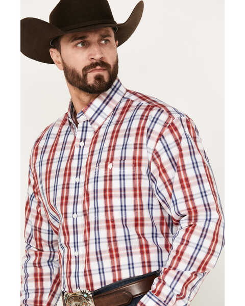 Image #2 - Wrangler Men's Classic Plaid Long Sleeve Button Down Western Shirt, Red, hi-res