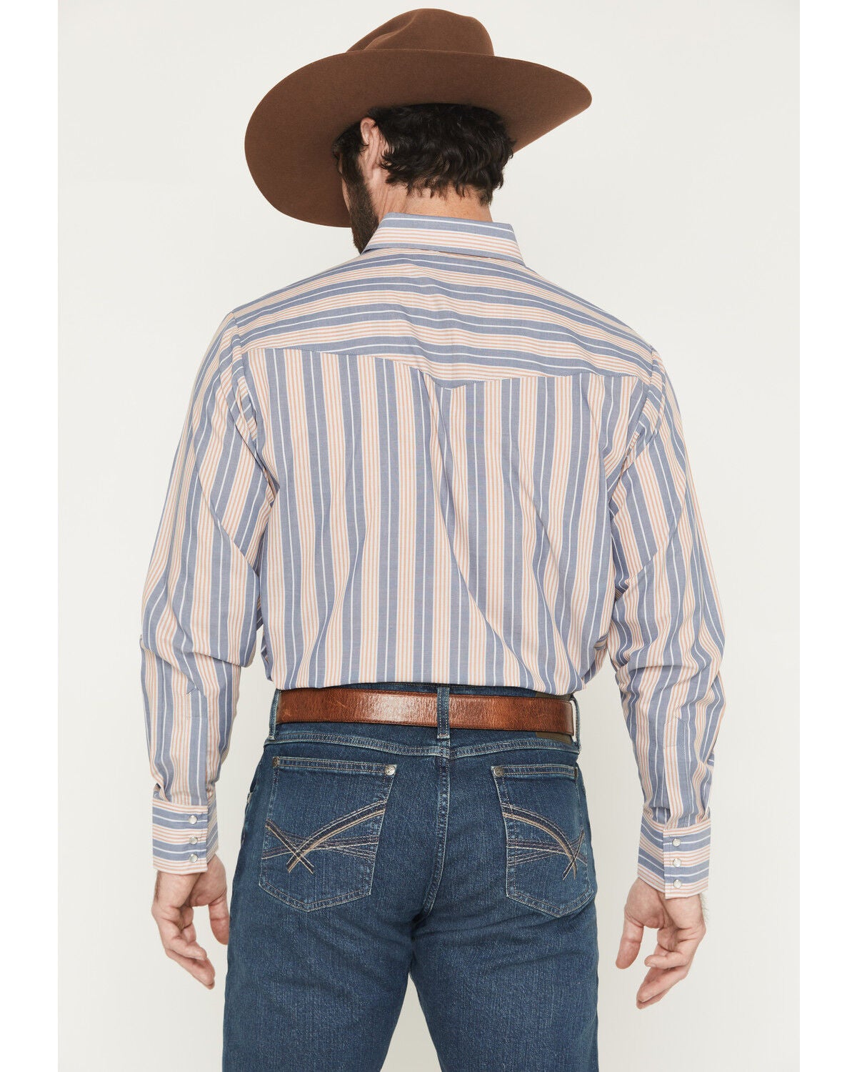 Image #4 - Ely Walker Men's Striped Long Sleeve Pearl Snap Western Shirt, Navy, hi-res