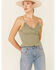 Image #1 - Eyeshadow Women's Smocked Crop Cami, Olive, hi-res