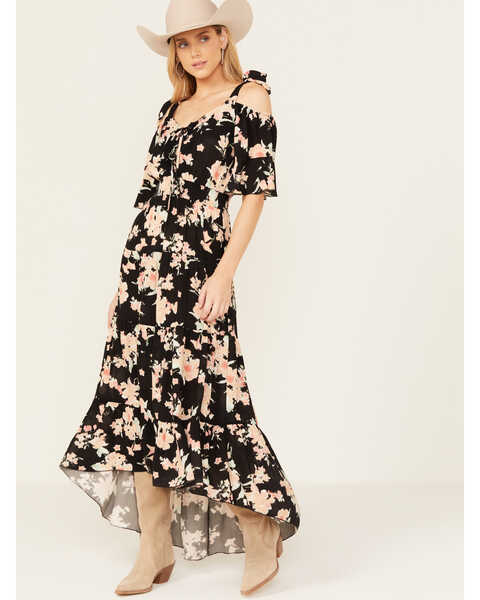 Image #2 - Wild Moss Women's Floral Print Midi Dress , Black, hi-res