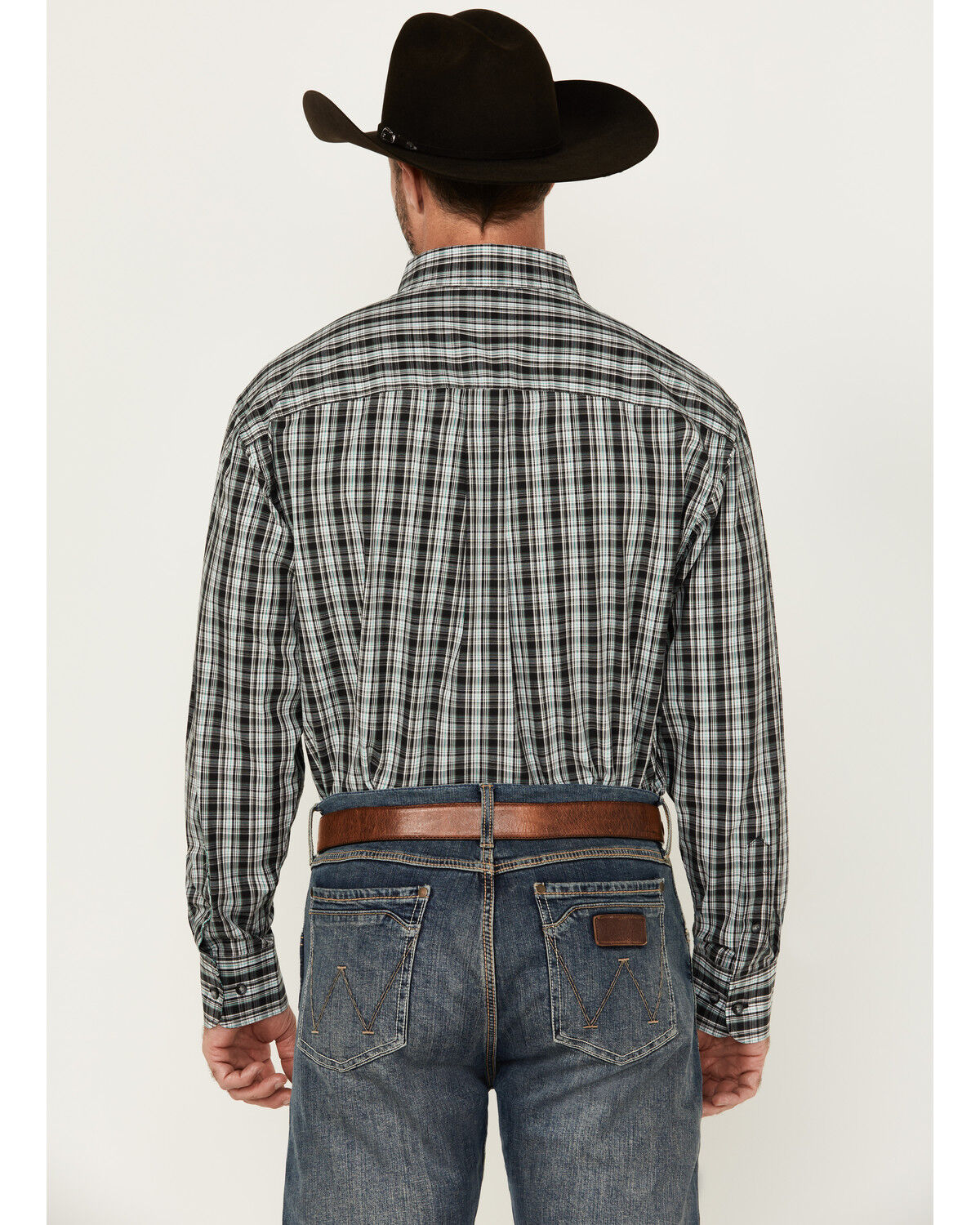 Image #4 - George Strait By Wrangler Men's Plaid Print Long Sleeve Button-Down Stretch Western Shirt, Black, hi-res