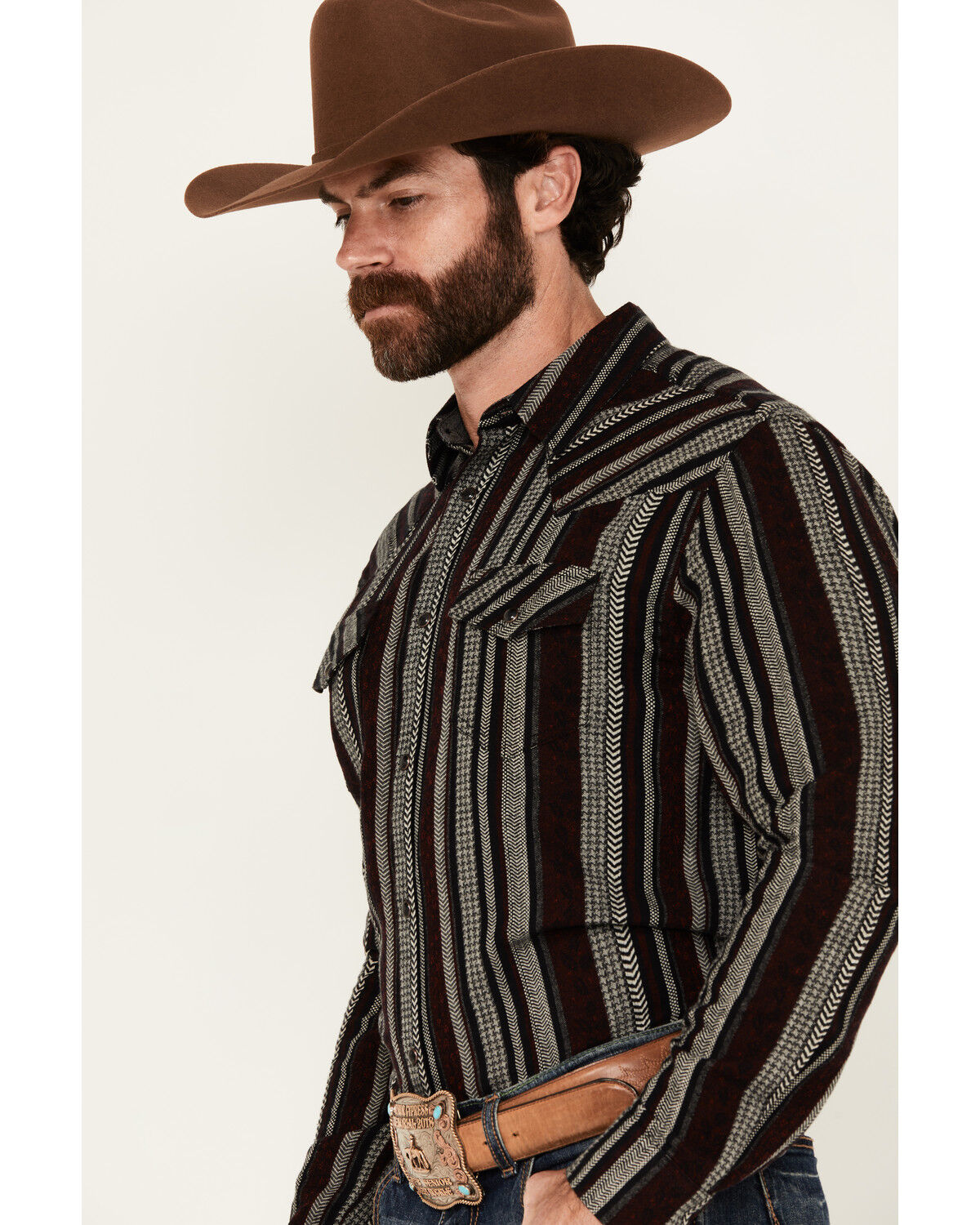 Image #3 - Cody James Men's Caspian Serape Striped Long Sleeve Snap Western Shirt - Tall, Burgundy, hi-res