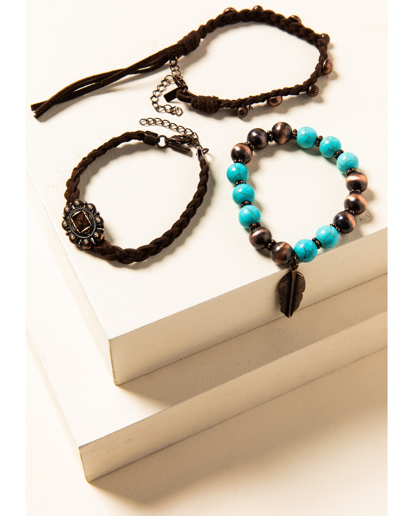 Image #1 - Shyanne Women's Willow Moon Leather Beaded Bracelet Set, Rust Copper, hi-res