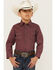 Image #1 - Rodeo Clothing Boys' Geo Square Dot Print Long Sleeve Snap Western Shirt, Burgundy, hi-res