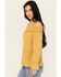 Image #2 - Wild Moss Women's Ditzy Floral Print Long Sleeve Off The Shoulder Shirt, Mustard, hi-res