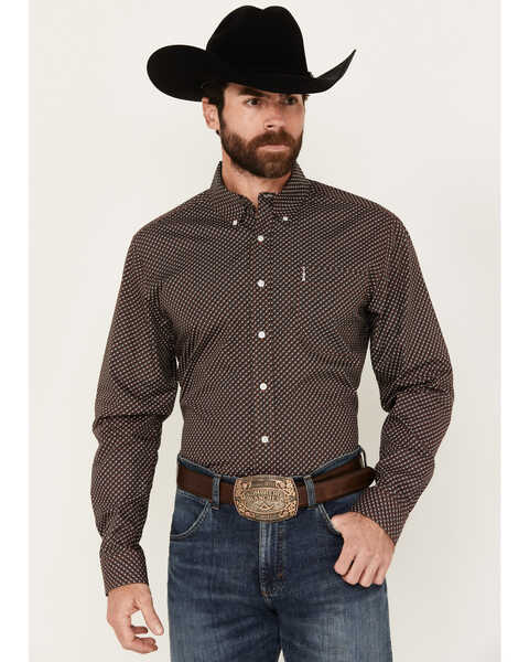 Cinch Men's Geo Print Long Sleeve Button-Down Western Shirt, Brown, hi-res