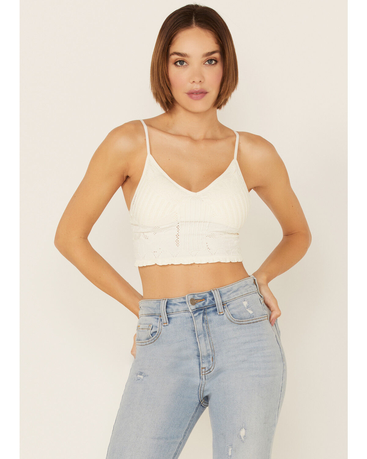 Image #1 - Fornia Women's Seamless Floral Bralette, Ivory, hi-res