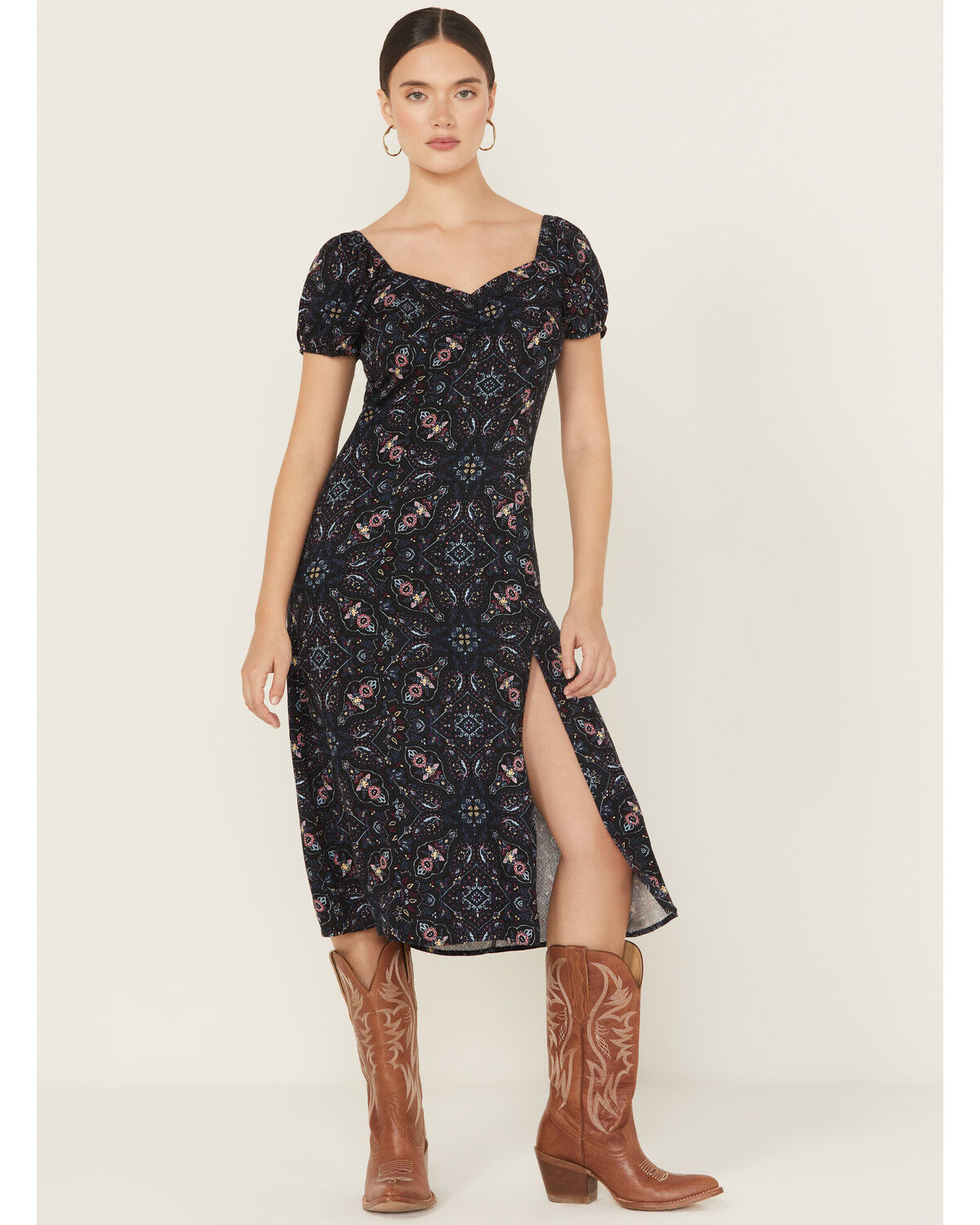 Image #2 - Idyllwind Women's Beth Jacquard Print Short Sleeve Midi Dress, Navy, hi-res